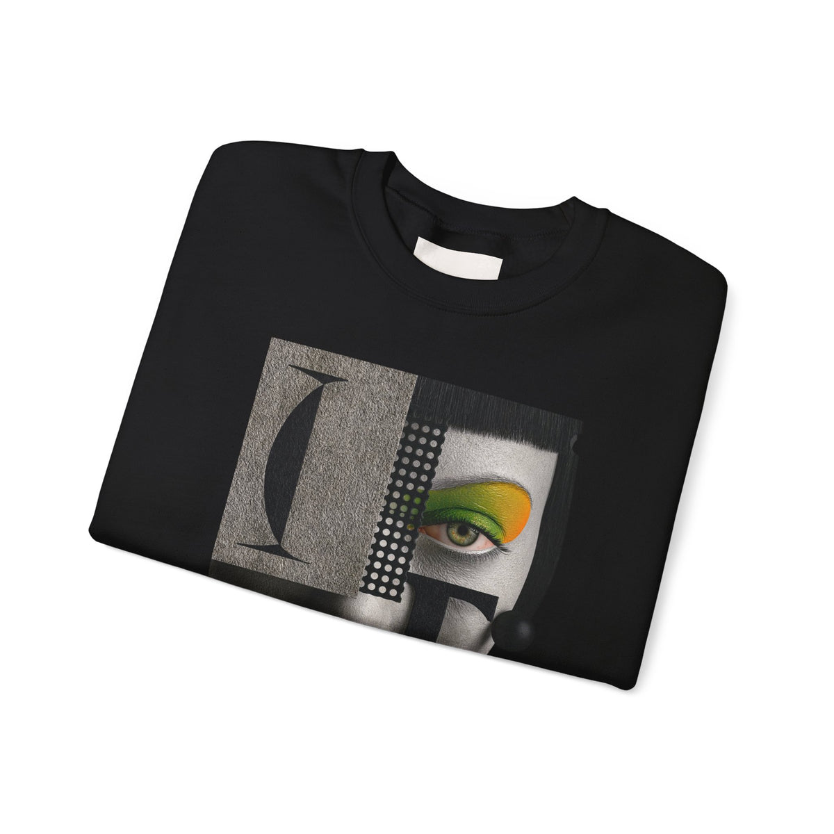 Abstract Face Collage Sweatshirt — Color Pop Fashion Graphic Crewneck