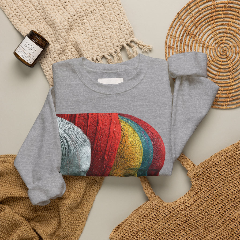 Abstract Triple-Profile Art Sweatshirt — Colorful Layered Faces Crewneck