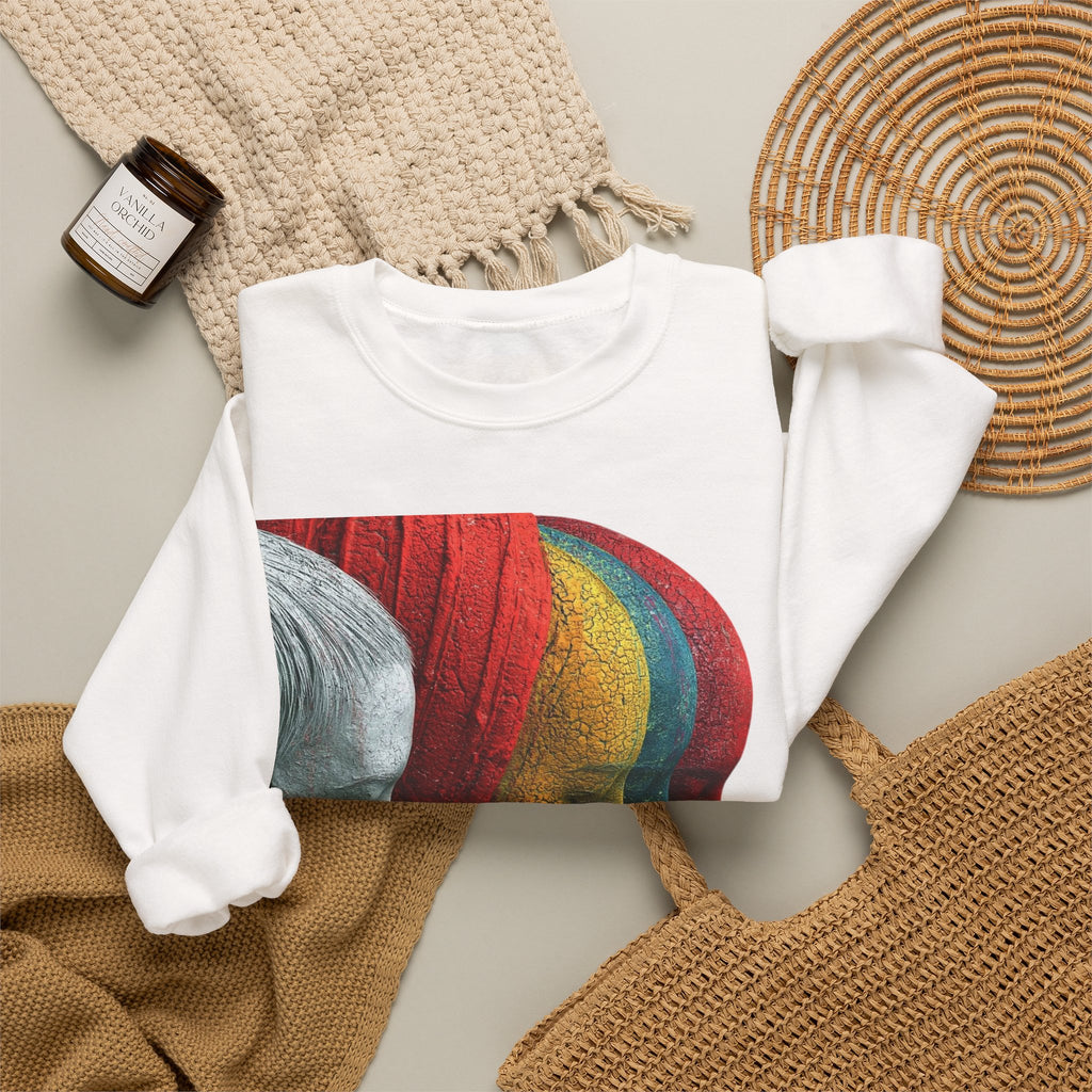 Abstract Triple-Profile Art Sweatshirt — Colorful Layered Faces Crewneck