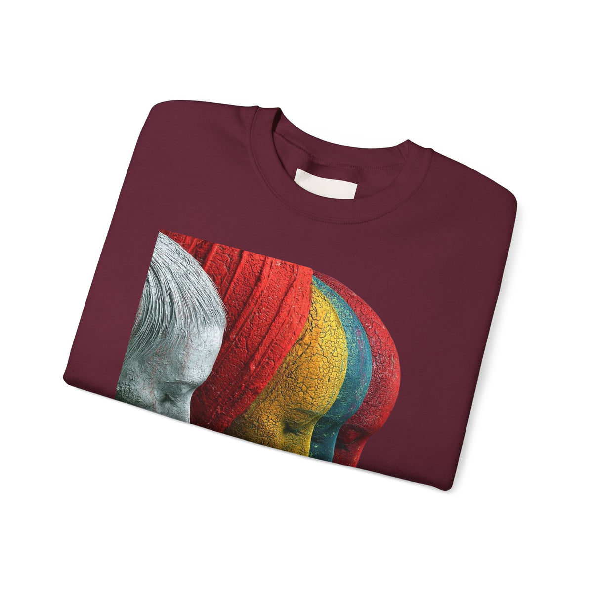 Abstract Triple-Profile Art Sweatshirt — Colorful Layered Faces Crewneck