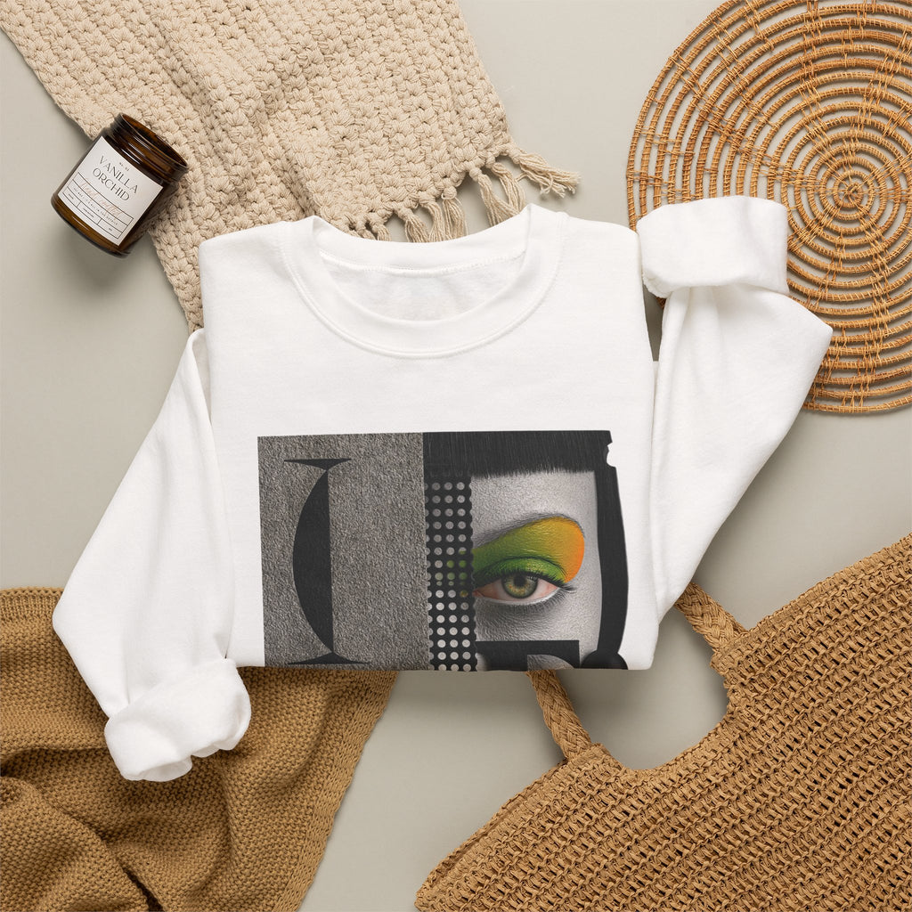 Abstract Face Collage Sweatshirt — Color Pop Fashion Graphic Crewneck