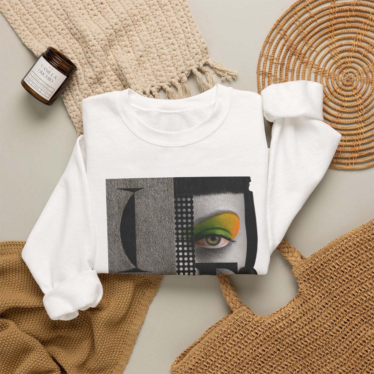 Abstract Face Collage Sweatshirt — Color Pop Fashion Graphic Crewneck