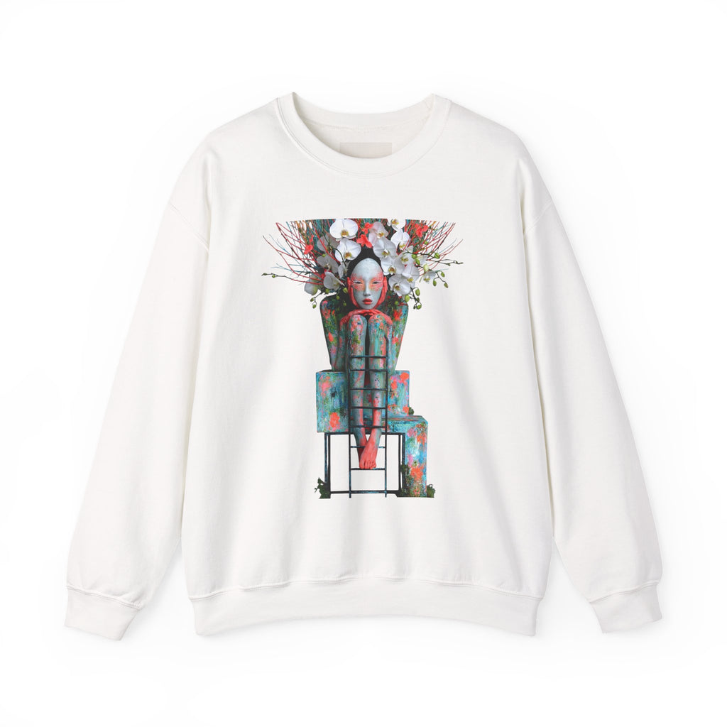 Crewneck Sweatshirt — Surreal Doll in Floral Throne Art