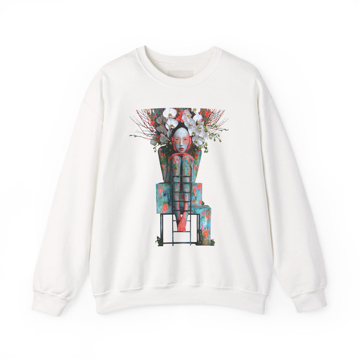 Crewneck Sweatshirt — Surreal Doll in Floral Throne Art
