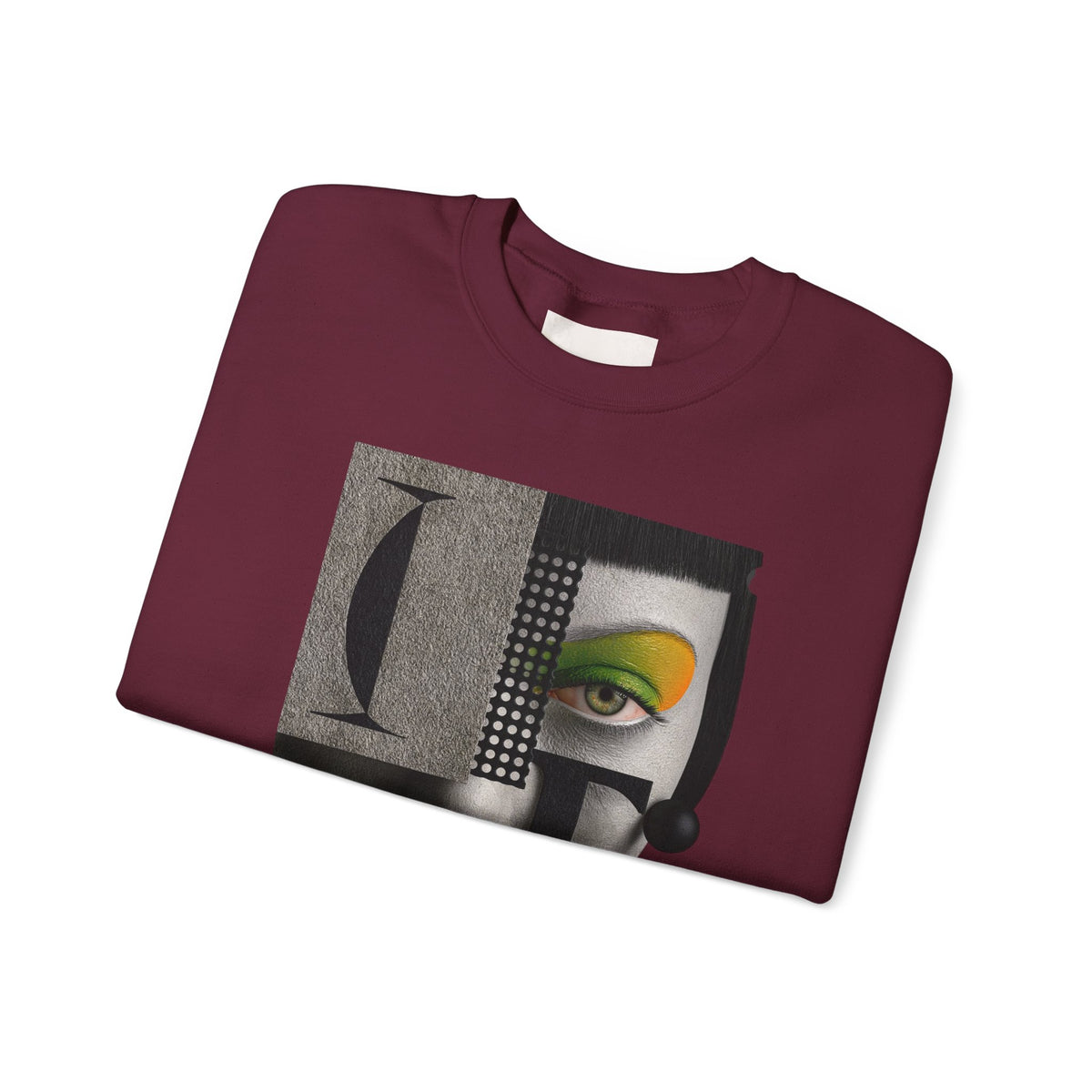 Abstract Face Collage Sweatshirt — Color Pop Fashion Graphic Crewneck