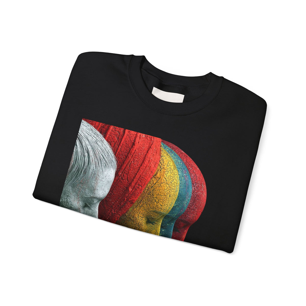 Abstract Triple-Profile Art Sweatshirt — Colorful Layered Faces Crewneck
