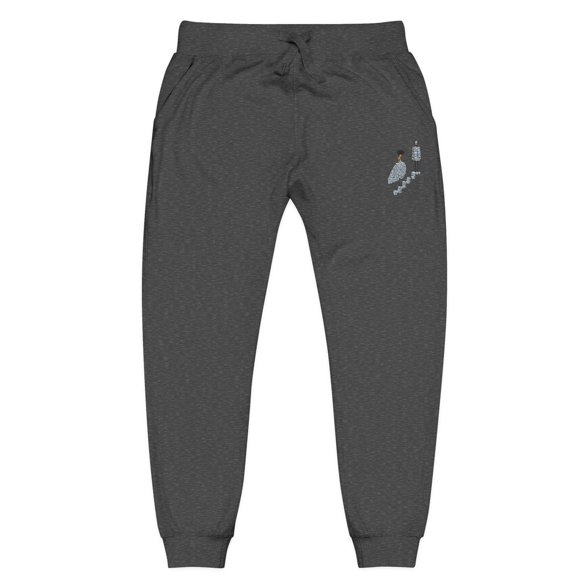 Embroidered QR Code Sweatpants — White Fleece Joggers