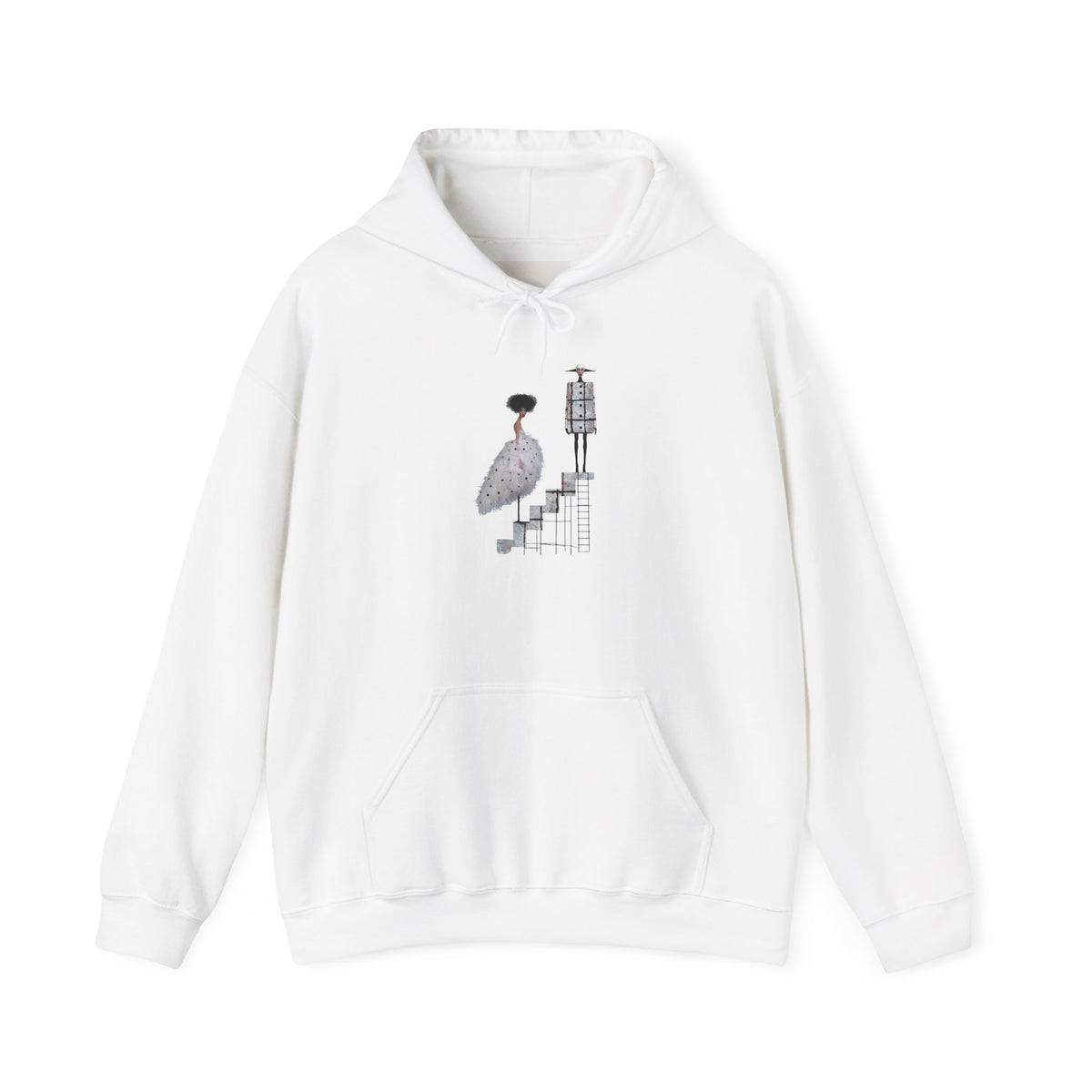 Minimalist Staircase Hoodie — Abstract Couple Illustration Pullover