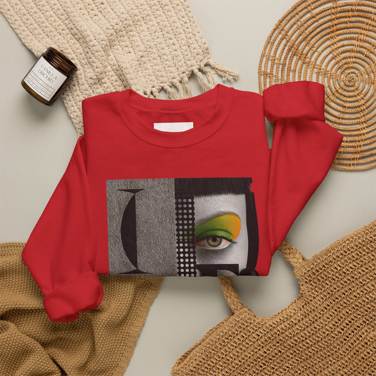 Abstract Face Collage Sweatshirt — Color Pop Fashion Graphic Crewneck