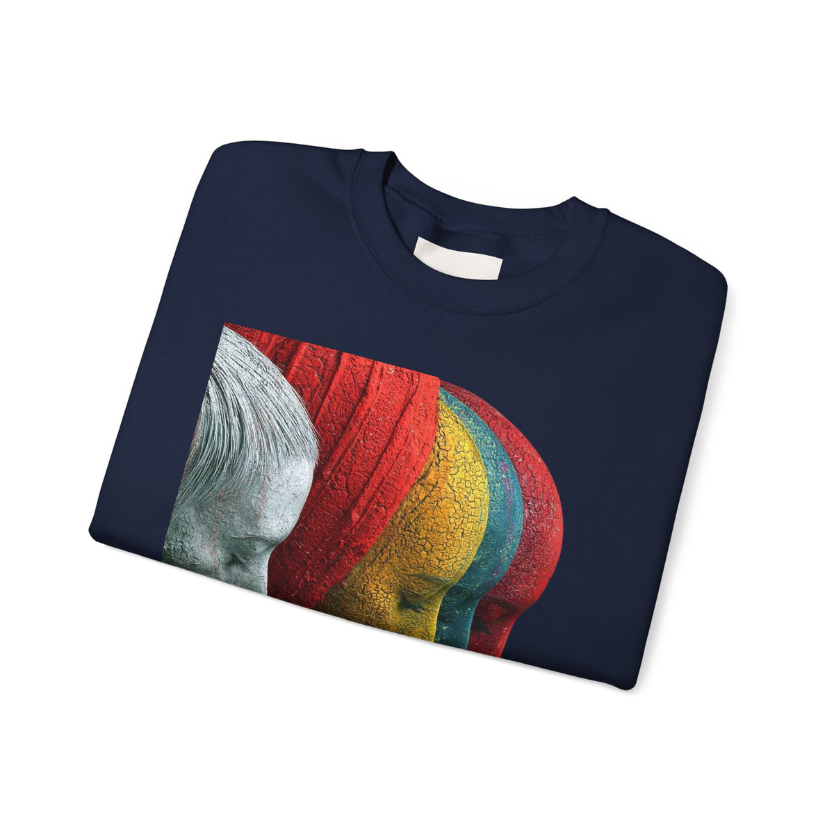 Abstract Triple-Profile Art Sweatshirt — Colorful Layered Faces Crewneck