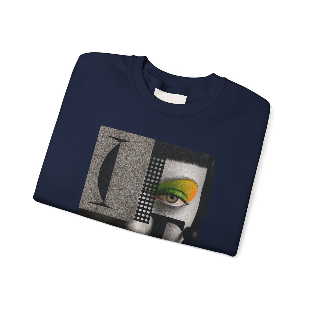 Abstract Face Collage Sweatshirt — Color Pop Fashion Graphic Crewneck