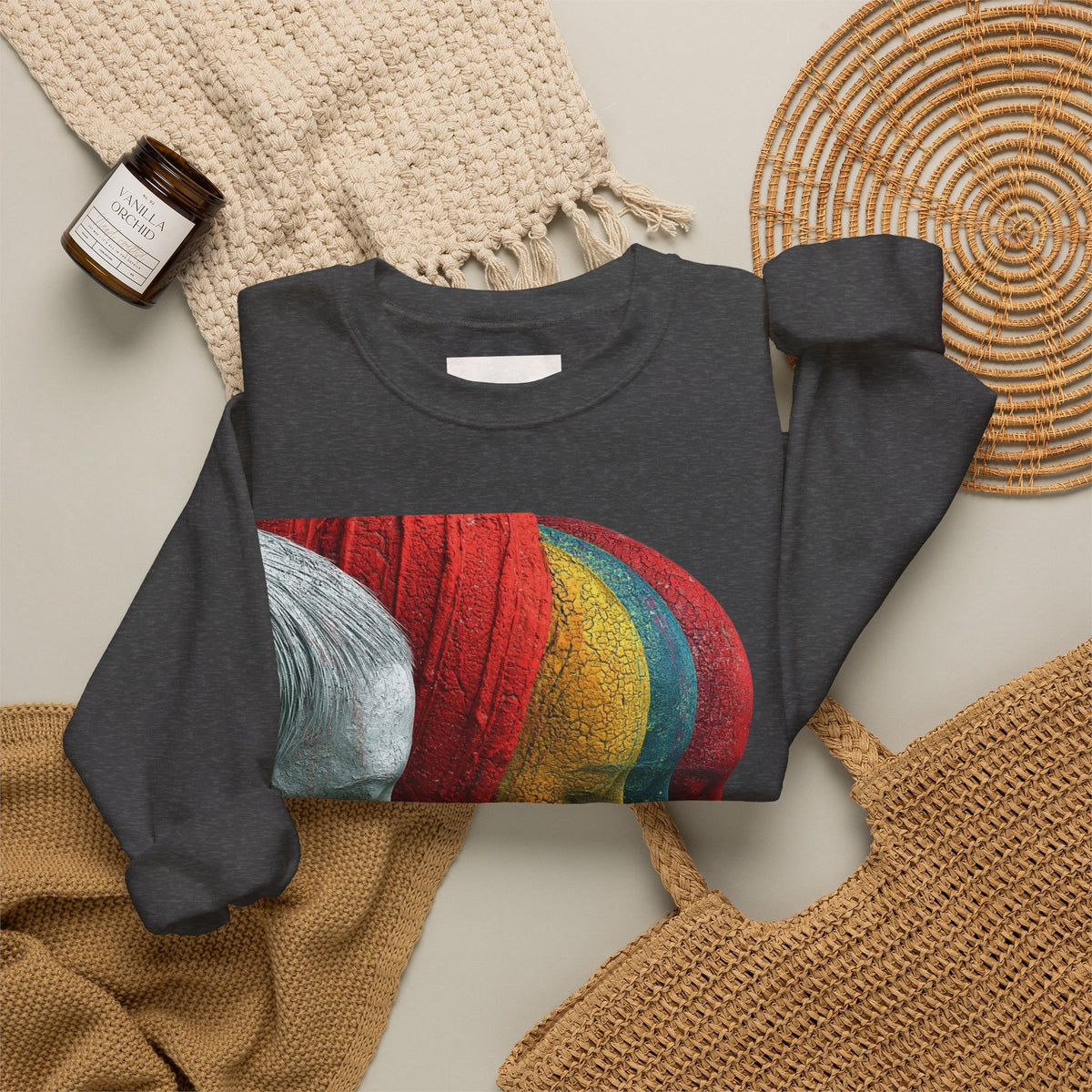 Abstract Triple-Profile Art Sweatshirt — Colorful Layered Faces Crewneck