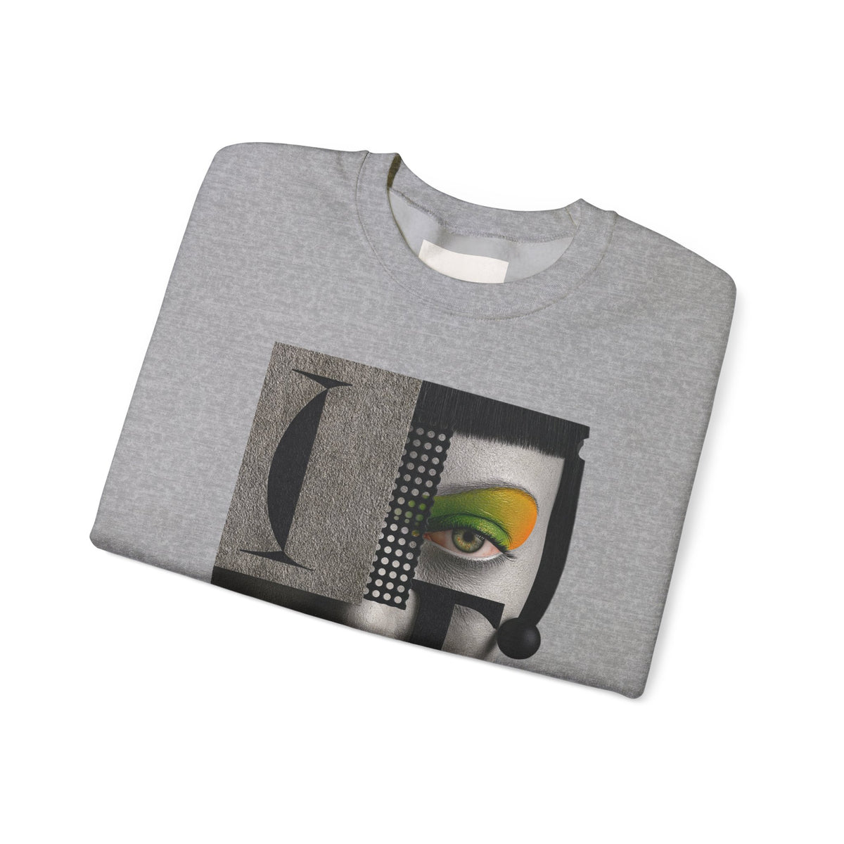Abstract Face Collage Sweatshirt — Color Pop Fashion Graphic Crewneck