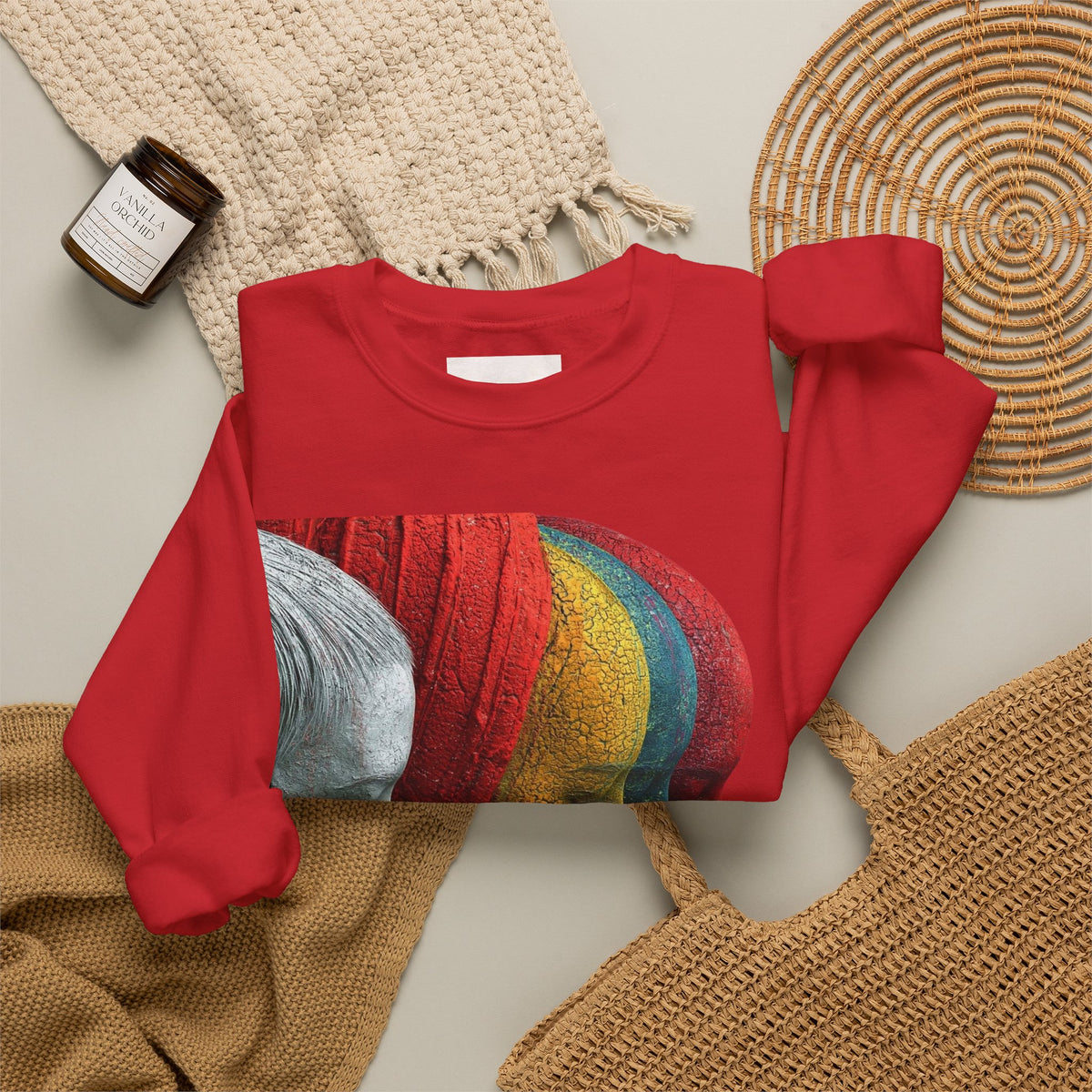 Abstract Triple-Profile Art Sweatshirt — Colorful Layered Faces Crewneck
