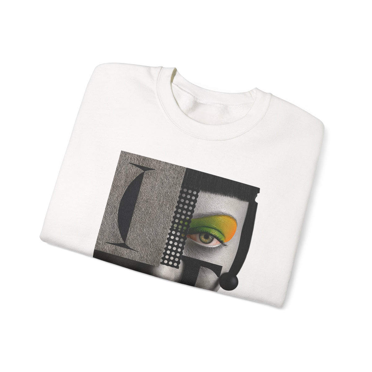 Abstract Face Collage Sweatshirt — Color Pop Fashion Graphic Crewneck