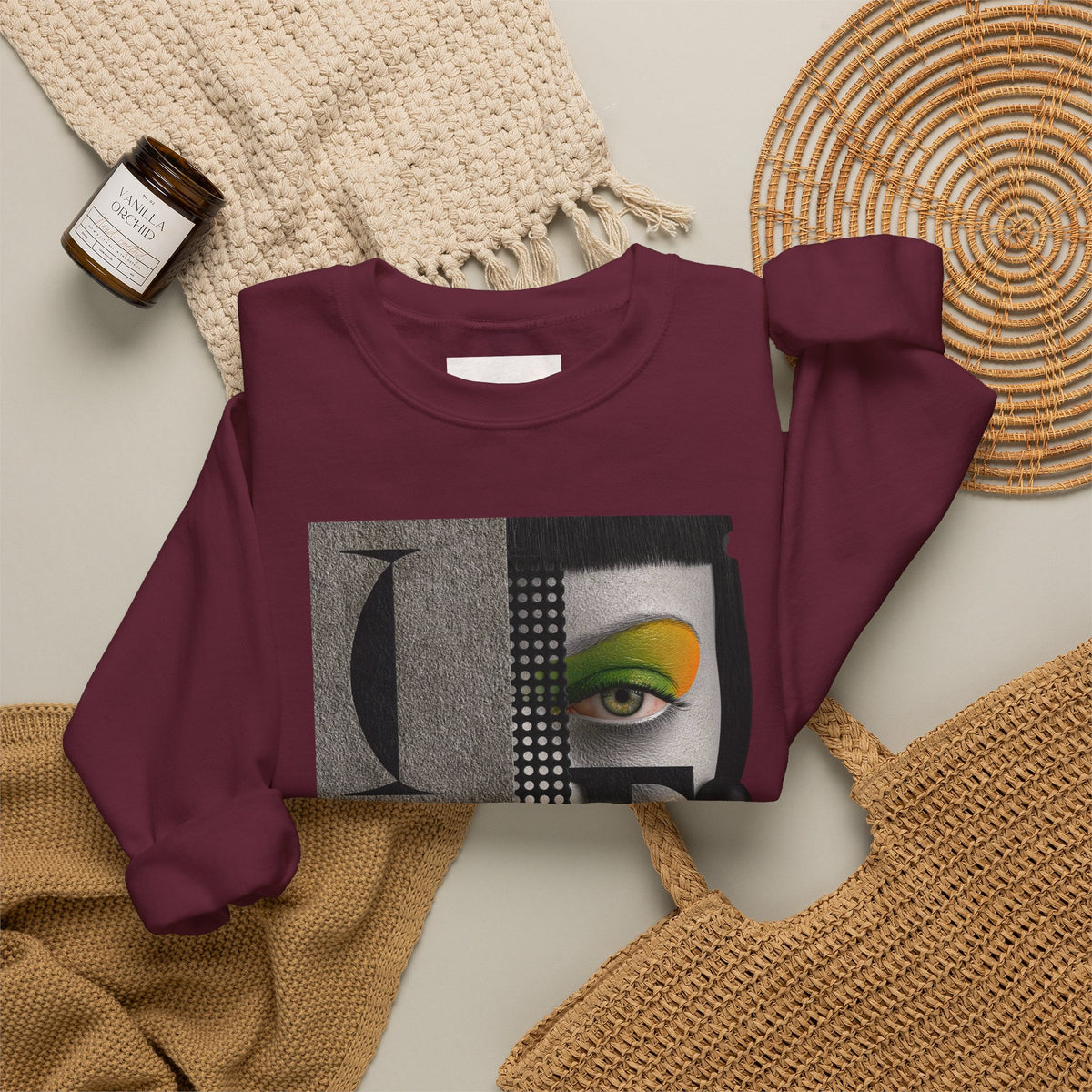 Abstract Face Collage Sweatshirt — Color Pop Fashion Graphic Crewneck