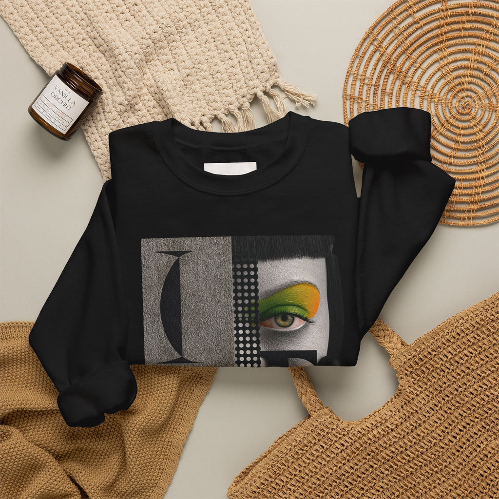 Abstract Face Collage Sweatshirt — Color Pop Fashion Graphic Crewneck