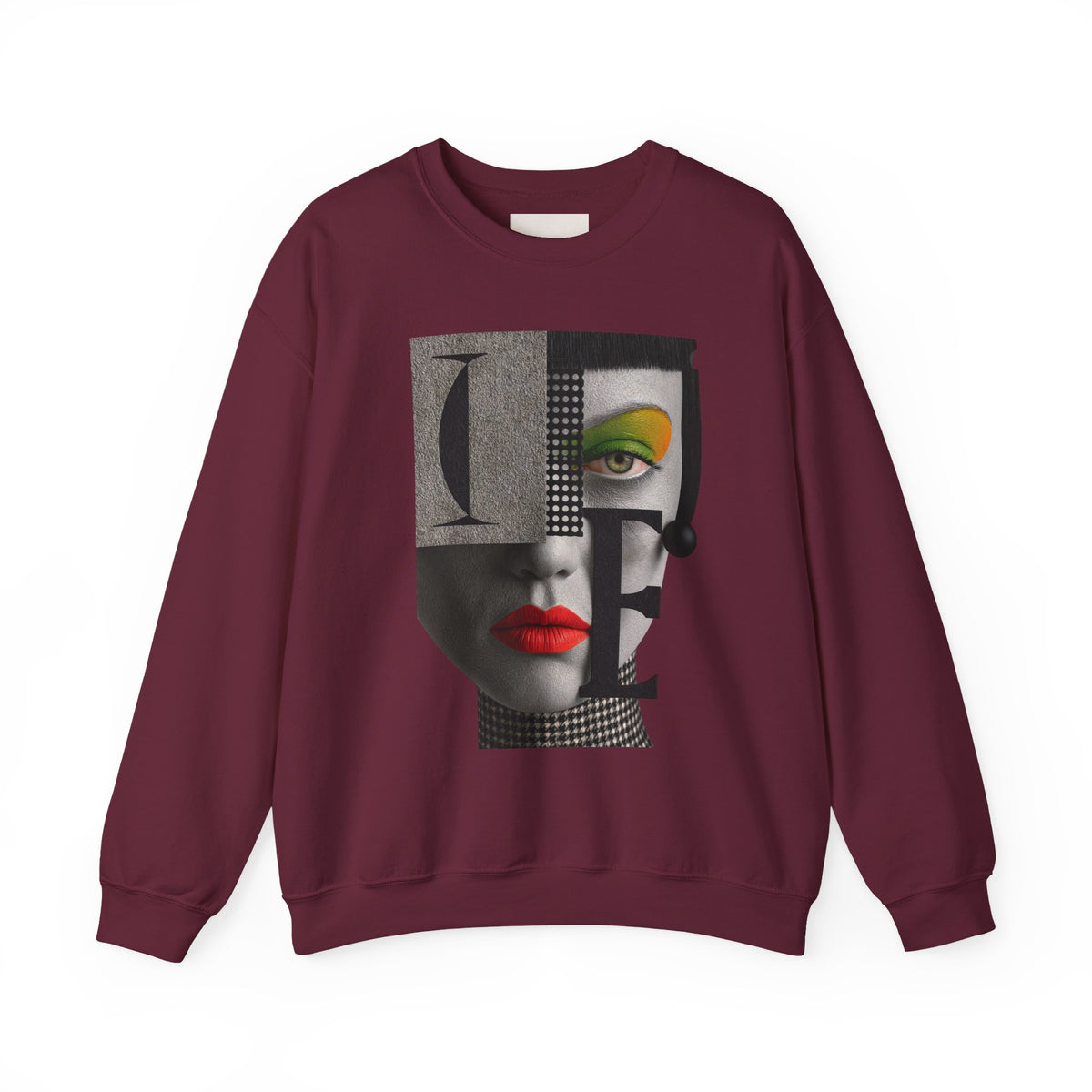 Abstract Face Collage Sweatshirt — Color Pop Fashion Graphic Crewneck