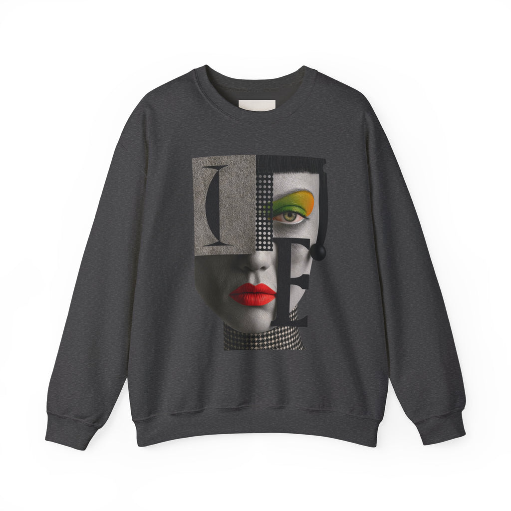 Abstract Face Collage Sweatshirt — Color Pop Fashion Graphic Crewneck
