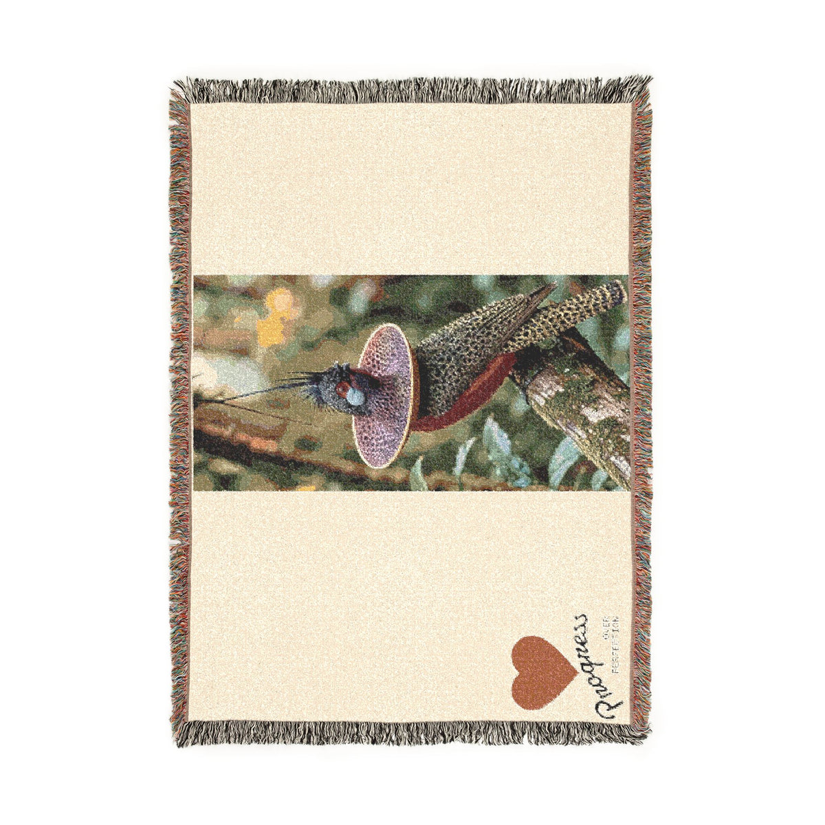 Woven Blanket — Botanical Carnivorous Pitcher Plant Throw with Heart Accent