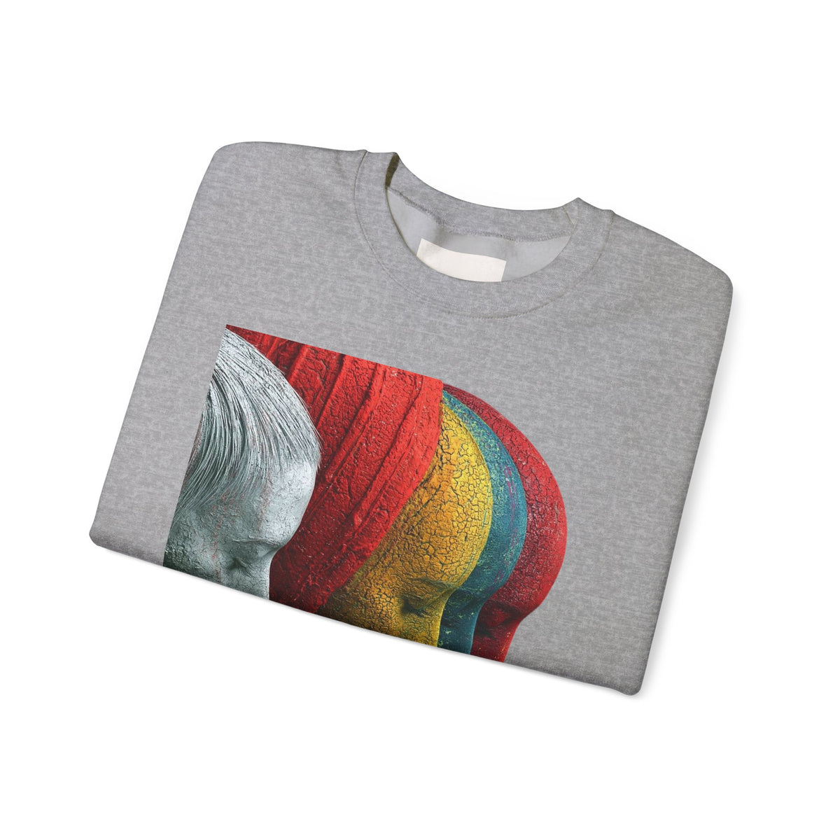 Abstract Triple-Profile Art Sweatshirt — Colorful Layered Faces Crewneck