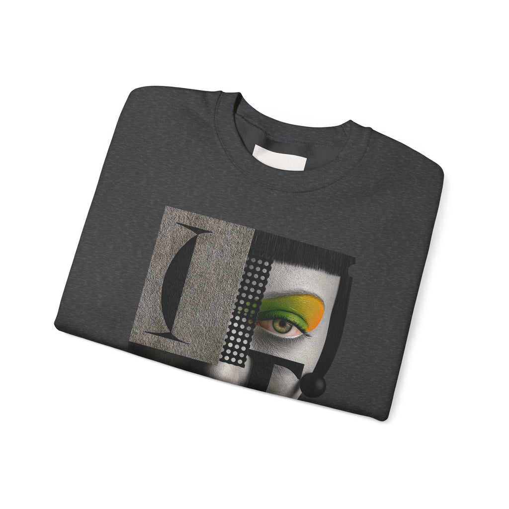Abstract Face Collage Sweatshirt — Color Pop Fashion Graphic Crewneck