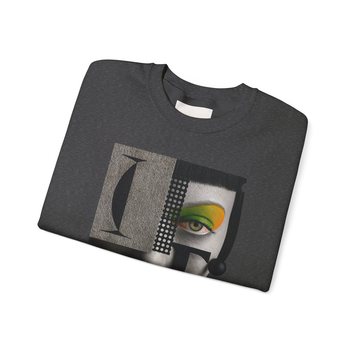 Abstract Face Collage Sweatshirt — Color Pop Fashion Graphic Crewneck