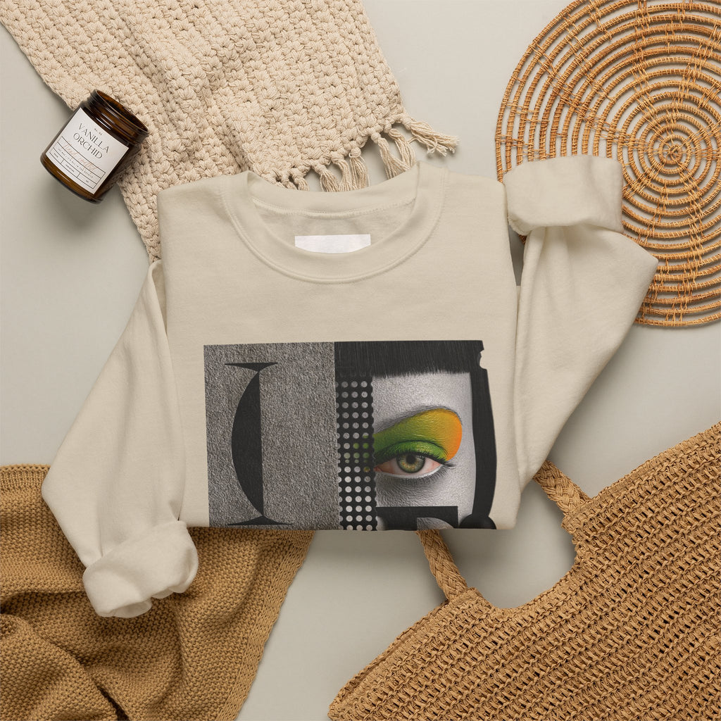 Abstract Face Collage Sweatshirt — Color Pop Fashion Graphic Crewneck