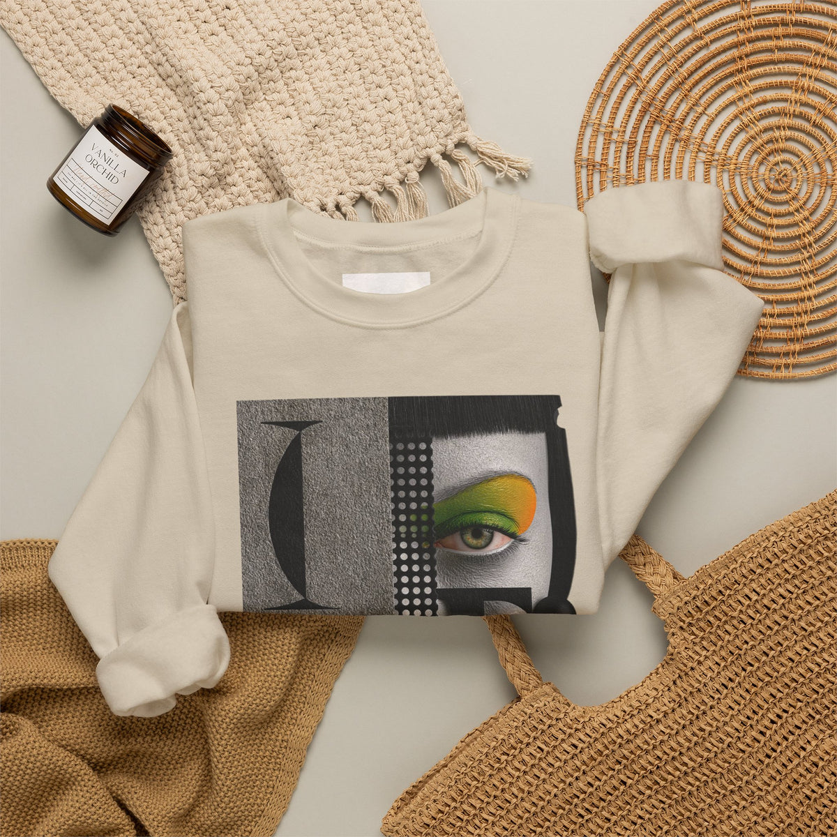 Abstract Face Collage Sweatshirt — Color Pop Fashion Graphic Crewneck