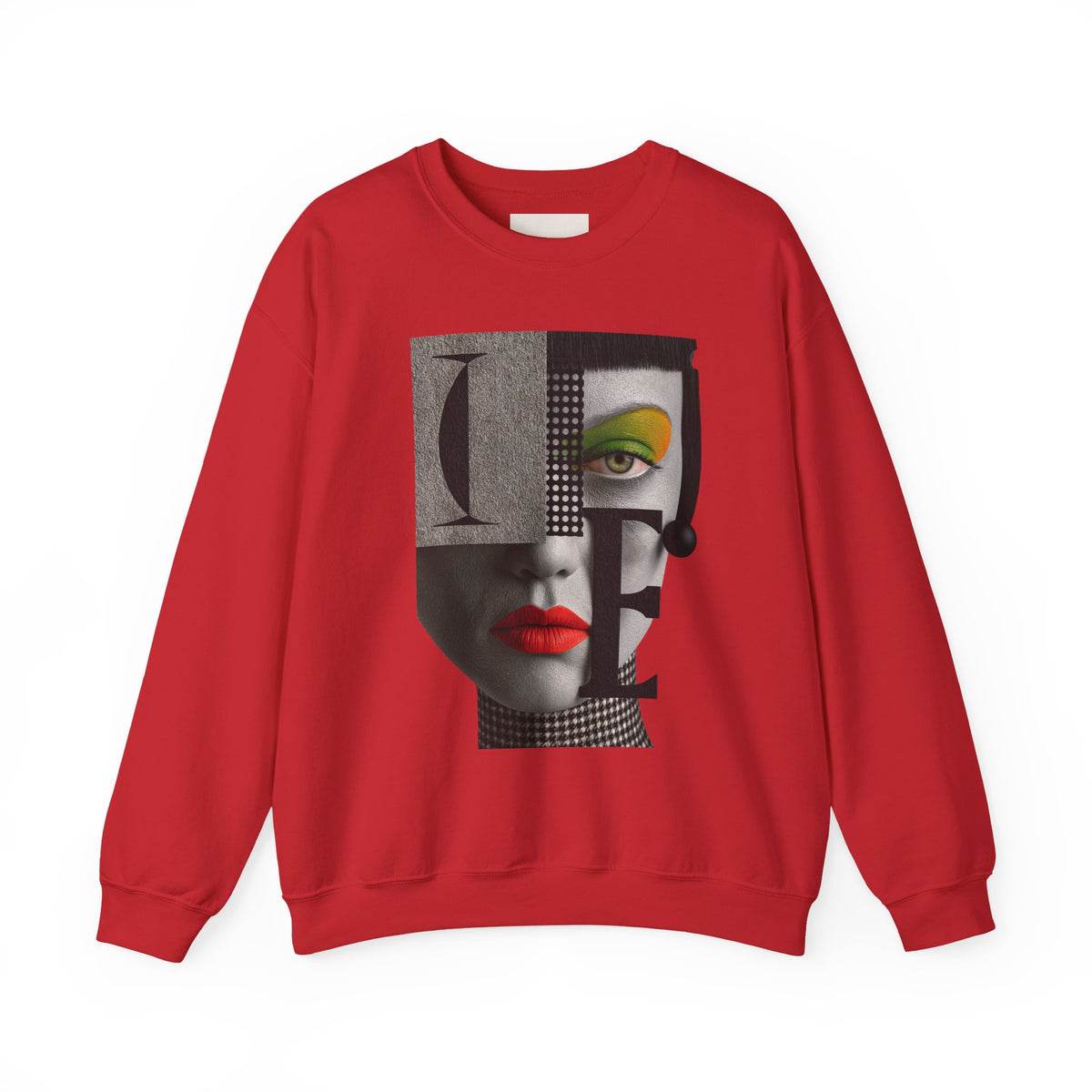 Abstract Face Collage Sweatshirt — Color Pop Fashion Graphic Crewneck