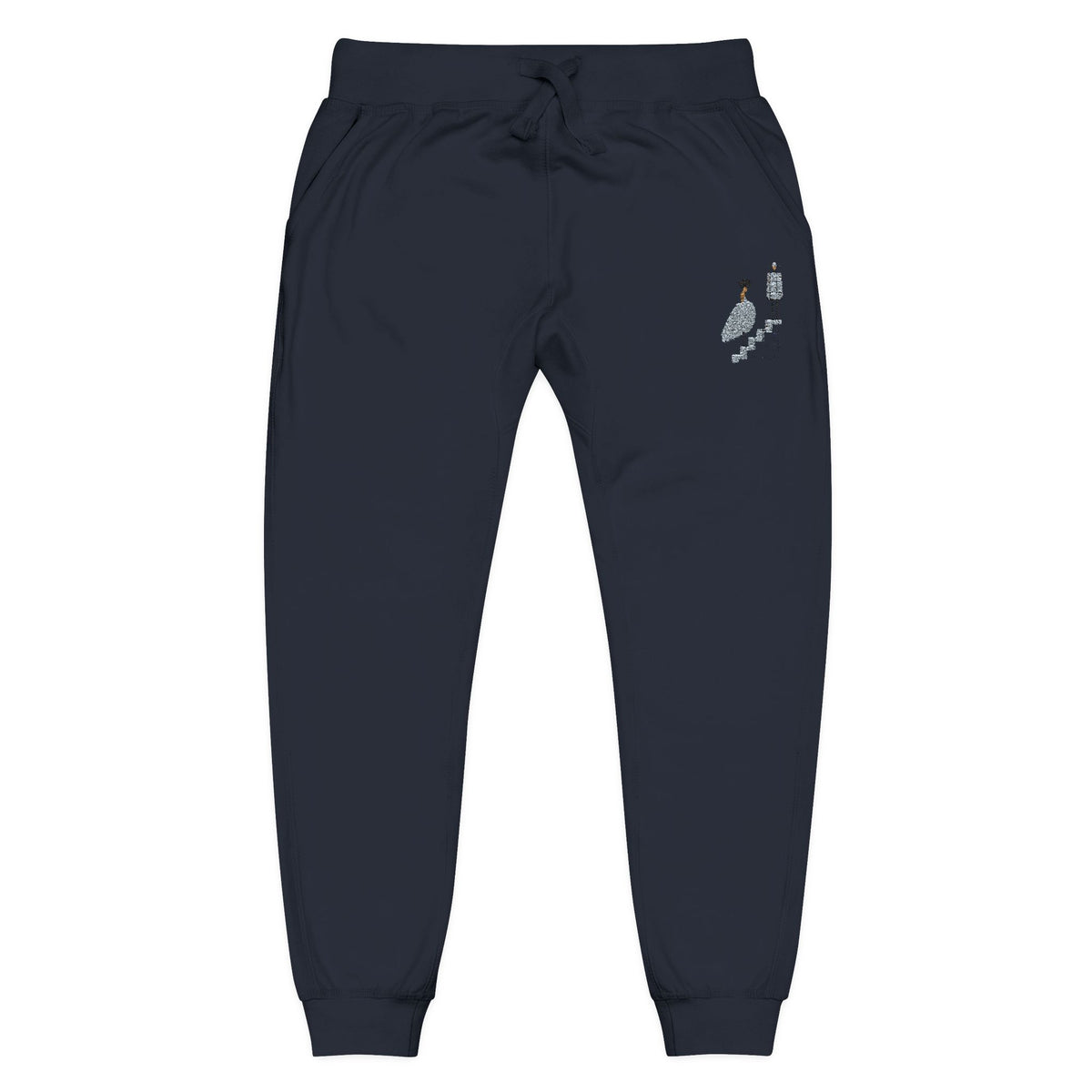 Embroidered QR Code Sweatpants — White Fleece Joggers