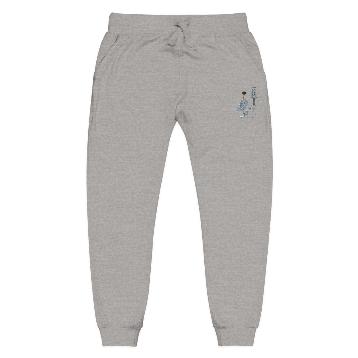 Embroidered QR Code Sweatpants — White Fleece Joggers