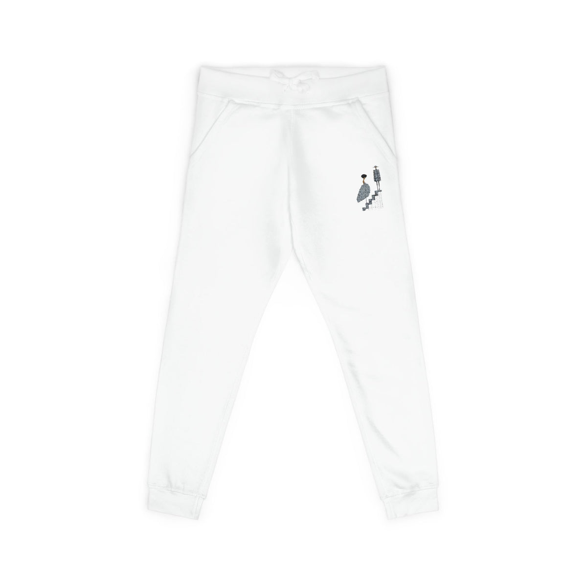 Embroidered QR Code Sweatpants — White Fleece Joggers