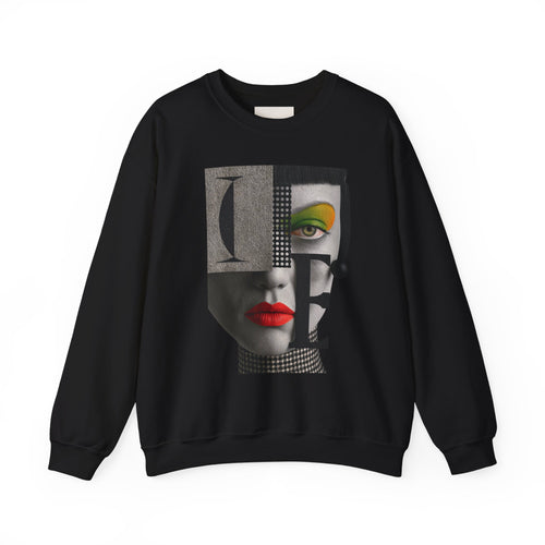 Abstract Face Collage Sweatshirt — Color Pop Fashion Graphic Crewneck