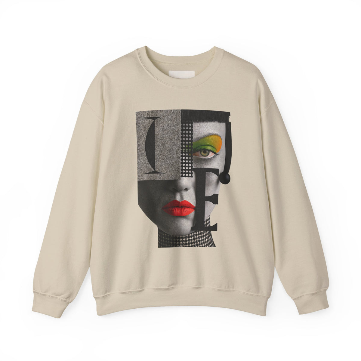 Abstract Face Collage Sweatshirt — Color Pop Fashion Graphic Crewneck