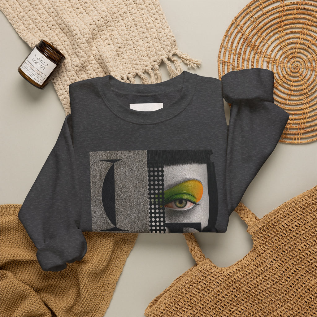 Abstract Face Collage Sweatshirt — Color Pop Fashion Graphic Crewneck