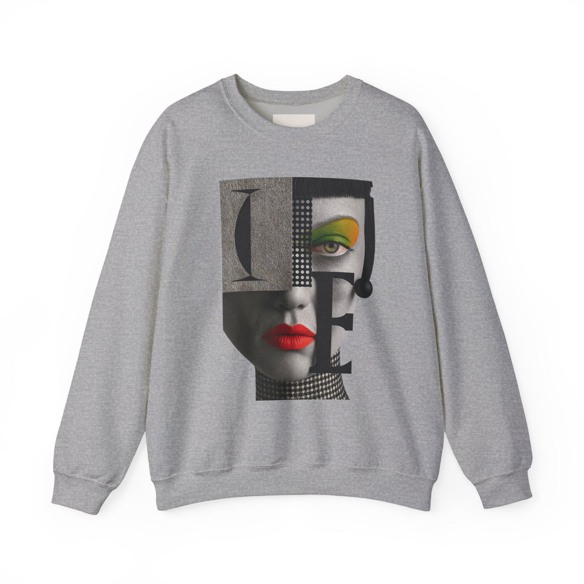 Abstract Face Collage Sweatshirt — Color Pop Fashion Graphic Crewneck