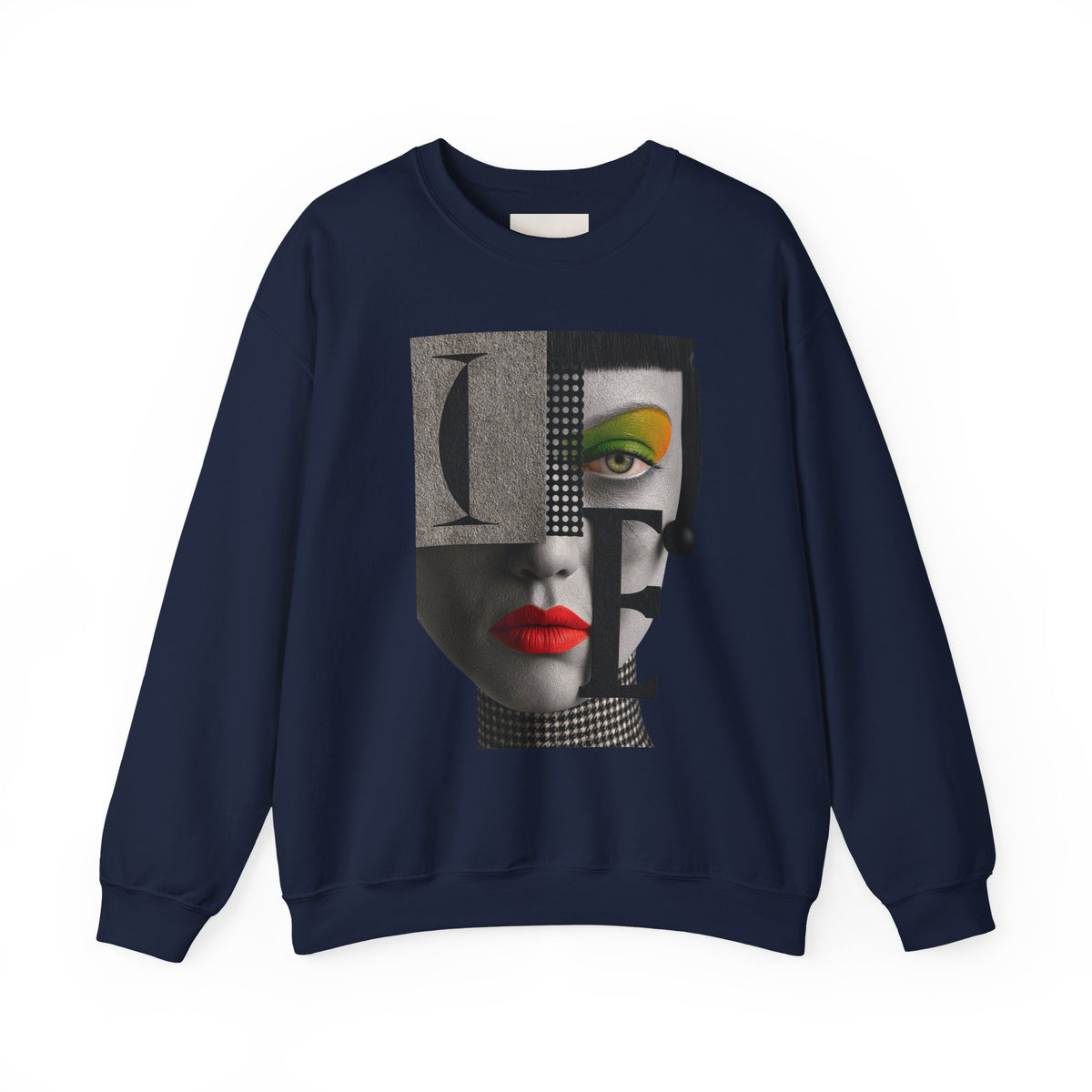 Abstract Face Collage Sweatshirt — Color Pop Fashion Graphic Crewneck