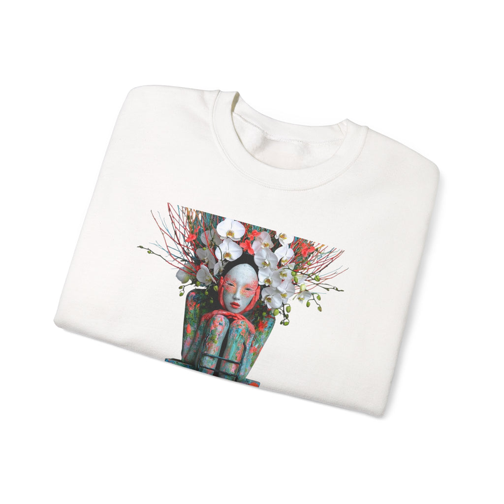 Crewneck Sweatshirt — Surreal Doll in Floral Throne Art