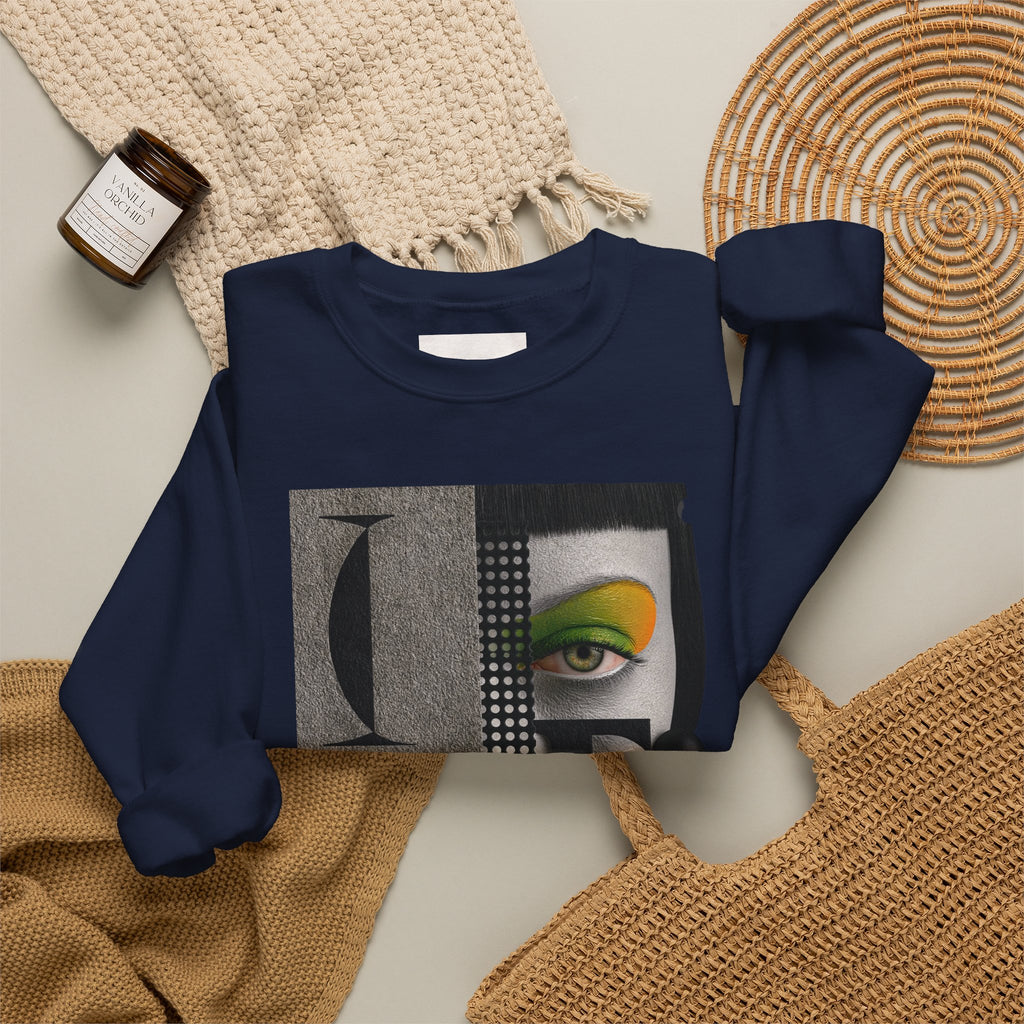 Abstract Face Collage Sweatshirt — Color Pop Fashion Graphic Crewneck