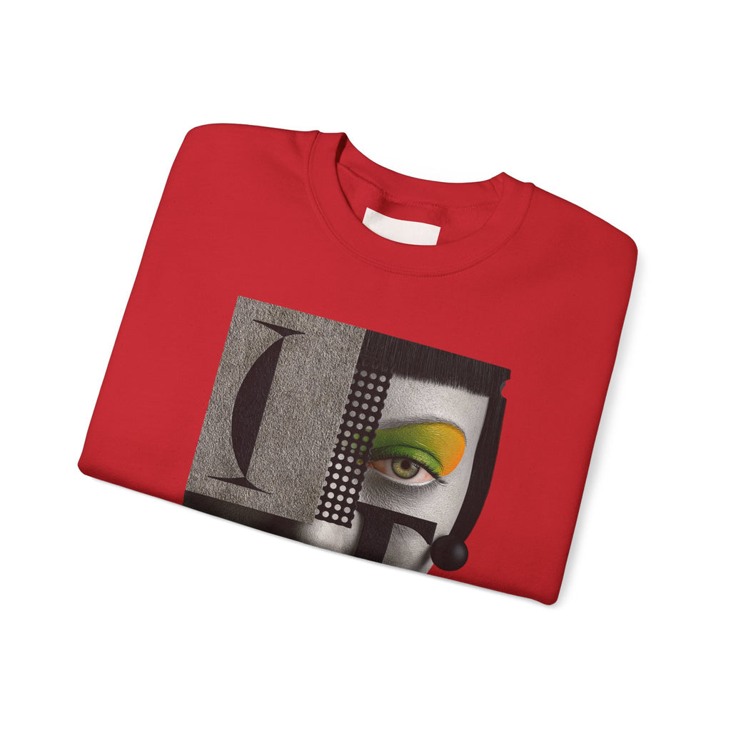Abstract Face Collage Sweatshirt — Color Pop Fashion Graphic Crewneck