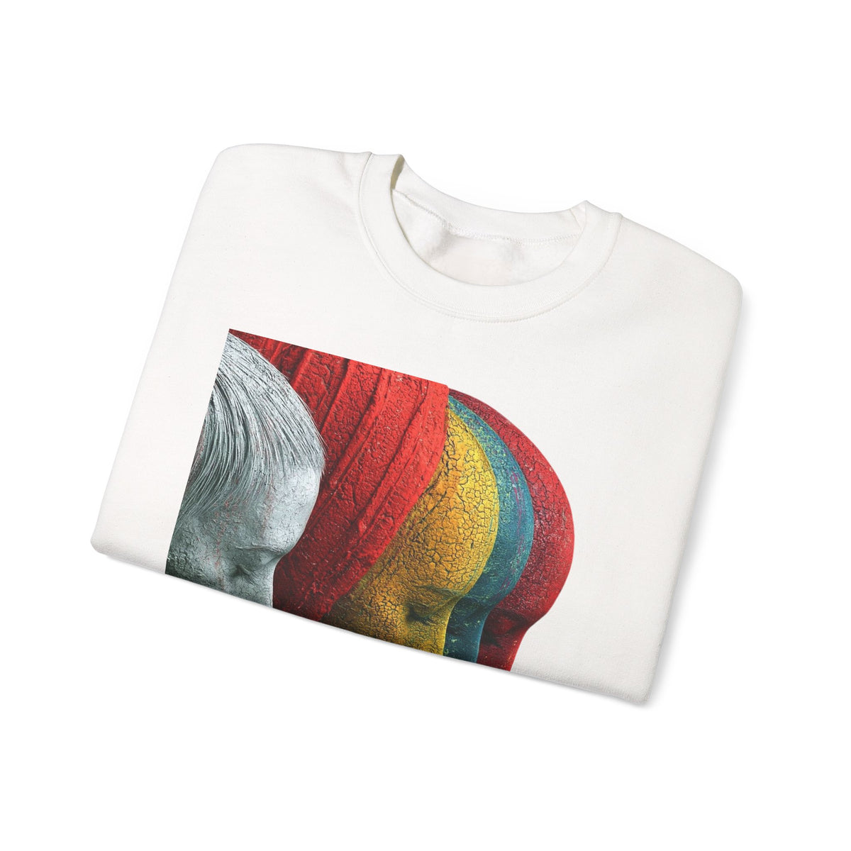 Abstract Triple-Profile Art Sweatshirt — Colorful Layered Faces Crewneck