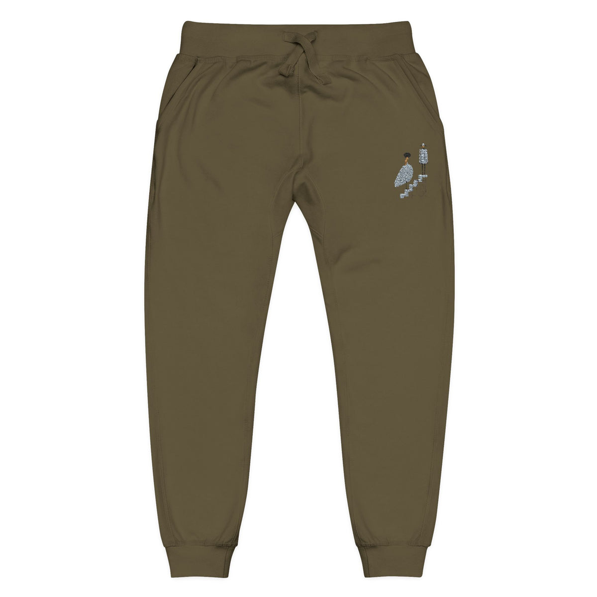 Embroidered QR Code Sweatpants — White Fleece Joggers