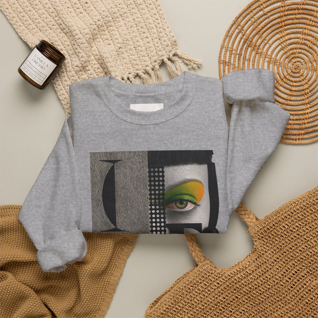 Abstract Face Collage Sweatshirt — Color Pop Fashion Graphic Crewneck