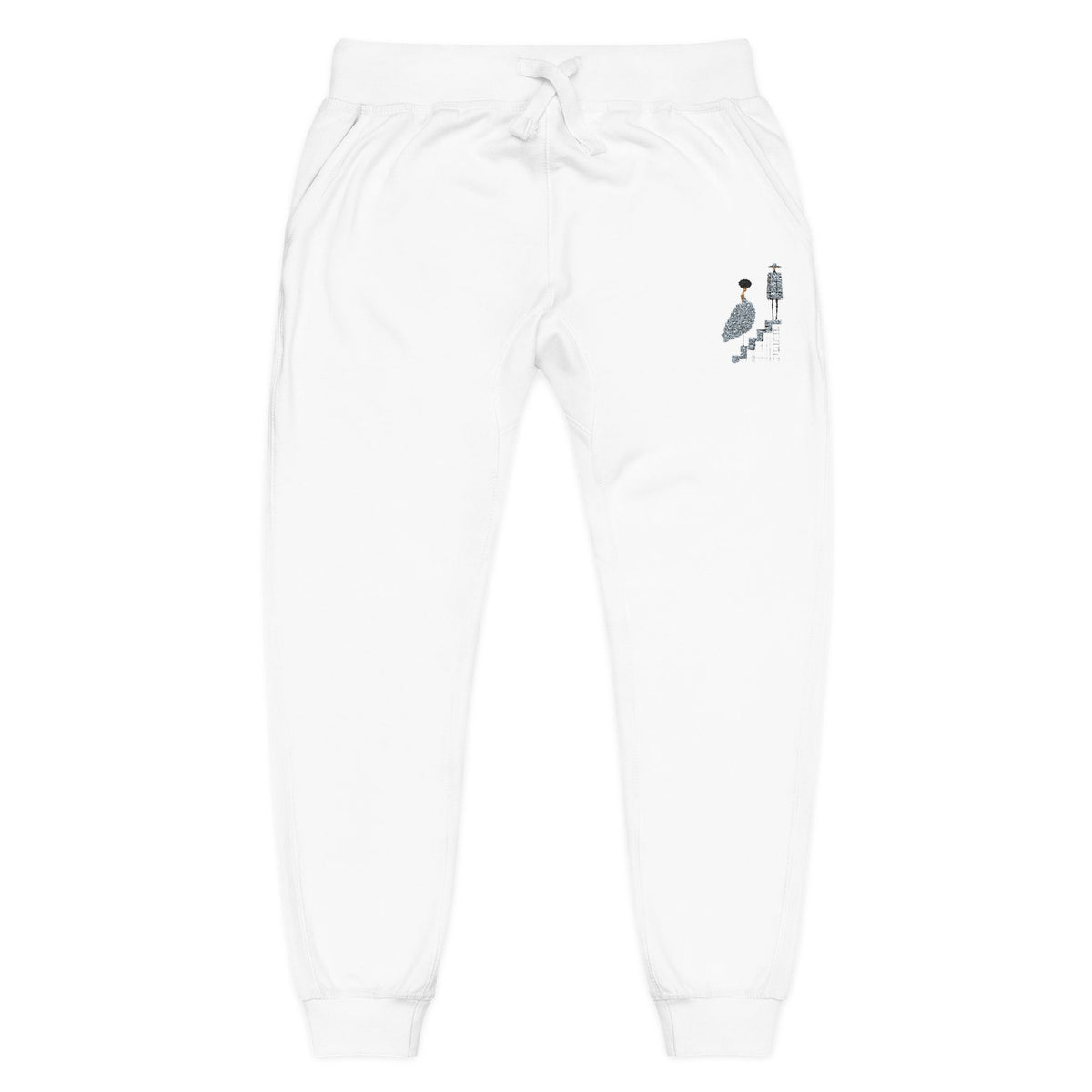 Embroidered QR Code Sweatpants — White Fleece Joggers