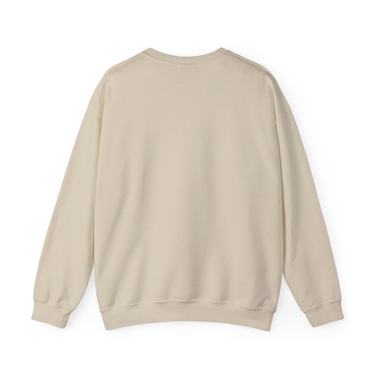 Back view of a plain beige PURETE crewneck sweatshirt made from a soft cotton-poly blend.