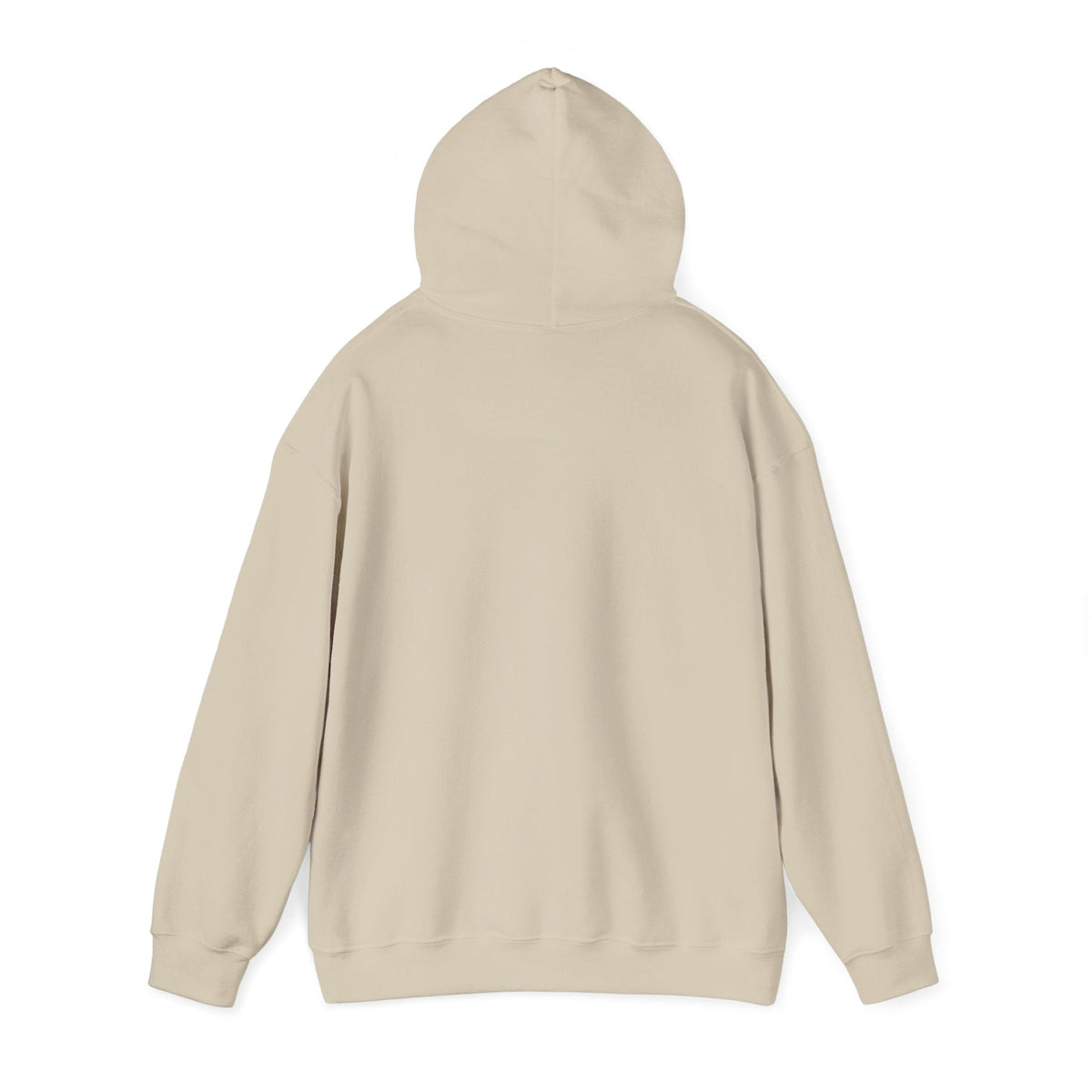 Back view of a PURETE beige cotton-polyester blend hoodie with a double-lined hood and long sleeves.