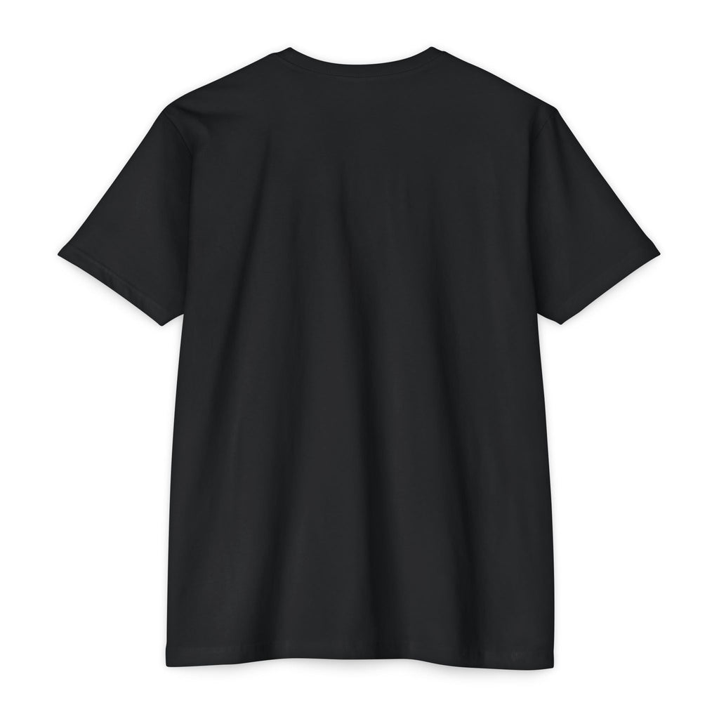 PURETE unisex black CVC jersey t-shirt, back view of a lightweight cotton-poly blend crew neck tee