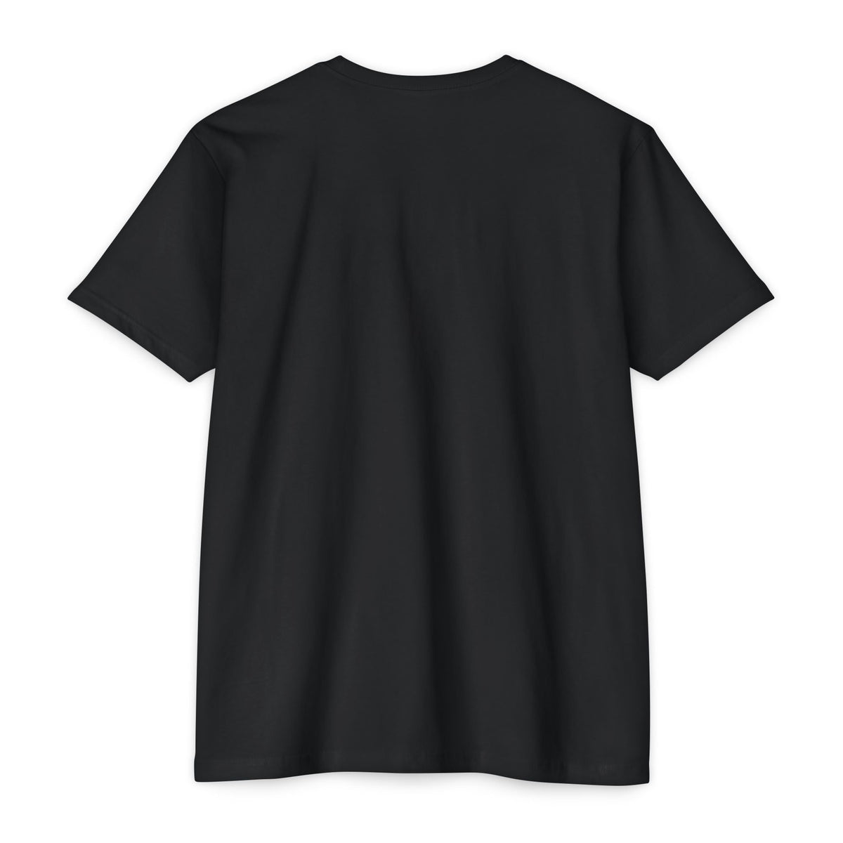 PURETE unisex black CVC jersey t-shirt, back view of a lightweight cotton-poly blend crew neck tee