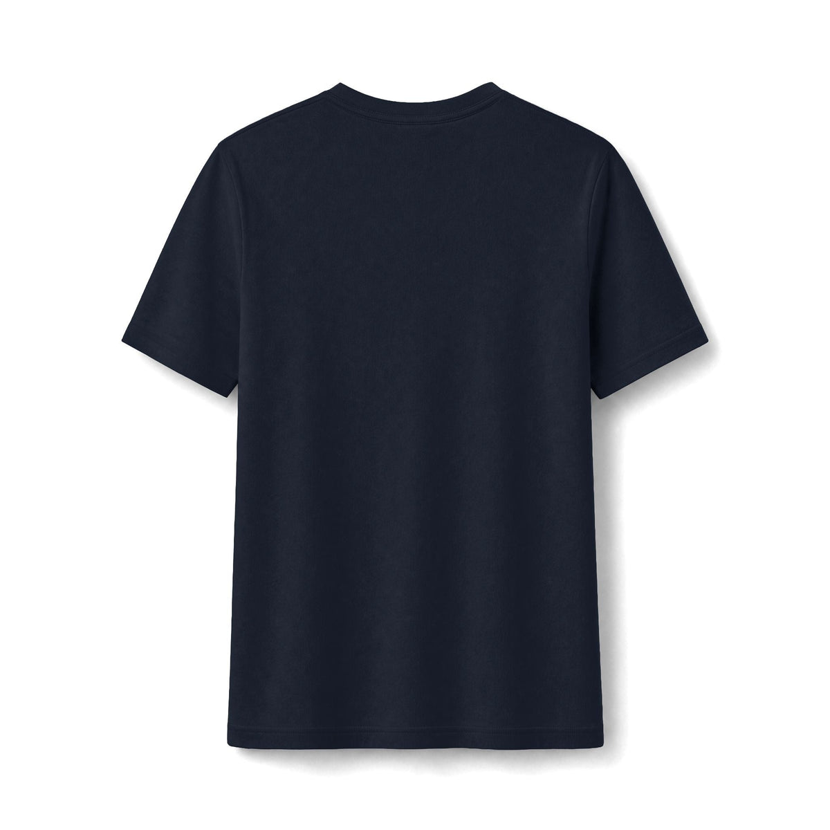 Back view of a plain black PURETE fitted short-sleeve t-shirt made from a soft cotton-poly blend.
